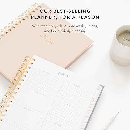 Sugar Paper 2026 Signature Spiral Planner, Weekly and Monthly, January to December, 7.5" x 9.25", Calendar for Women, Matte Paper Hardcover, Spiral Bound, Pocket for Storage,12 Month, Blush
