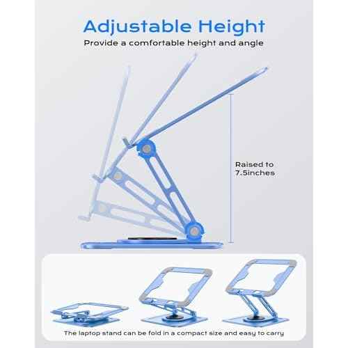 Adjustable Laptop Stand, Computer Stand with 360 Rotating Base, Ergonomic Laptop Riser Mount for Desk Foldable Protable Computer Desk Fits with MacBook Pro Air (10-16") - Blue