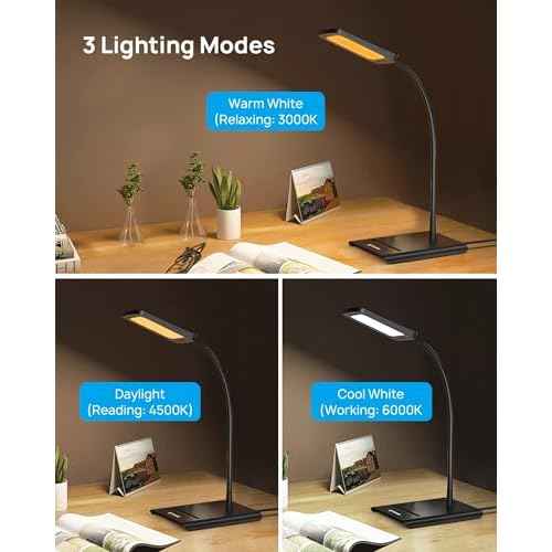 TROND Desk Lamp, Bright Dimmable Eye-Caring Table Lamp, 3 Color Modes 7 Brightness Levels, Flexible Gooseneck, Touch Control, Memory Function, Desk Light for Home Office Dorm Room Essentials
