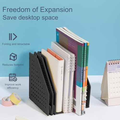 deli 2 Pack 4 Vertical Compartment Binder Holder for Desk Organizer Collapsible Magazine File Holder Adjustable Sturdy Binder Storage Organizer for Office School Home-Black