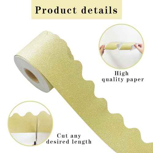 65Feet Shine Scalloped Bulletin Board Border - Decorative Trim Poster Borders for School Classroom Decoration Strips (Gold)