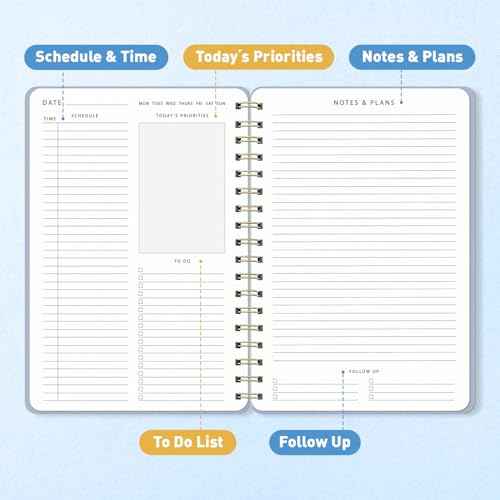 Sweetzer & Orange Daily Planner Notebook ? Undated Two-Page Daily Layout with Hourly Schedule, To-Do List, Priorities, and Notes ? 6.5" x 9.5" Spiral Bound Productivity Organizer ? 160 Pages