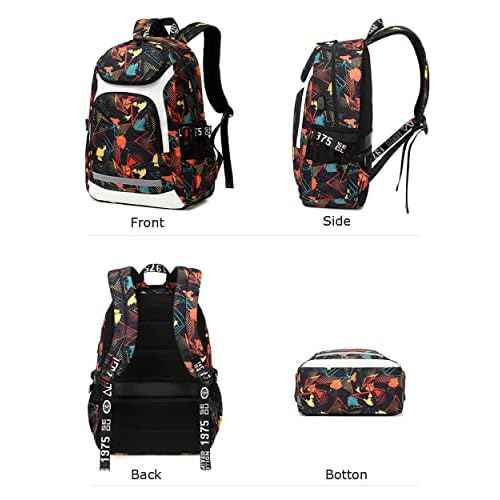 American Football Player 15 Multifunction Rugby Backpack Travel Laptop Daypack Night Reflective Strip Fans bag For Men Women (Red Pattern - 2)