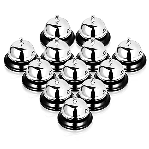 12PCS 3.35 Inch Metal Service Bell for Reception Kitchen Restaurant & Pet Training - Silver