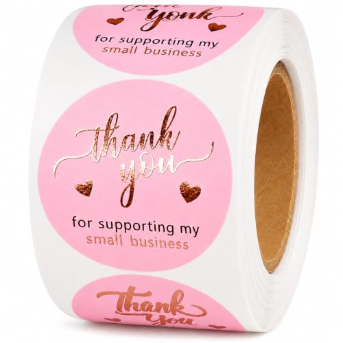 Pink & Rose Gold Thank You Stickers 1.5 Inch, 500 Premium Self-Adhesive Labels for Small Business & Packaging