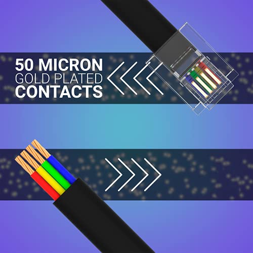 G-PLUG 3ft Flat RJ11 Phone Cable for Landline Phones Black