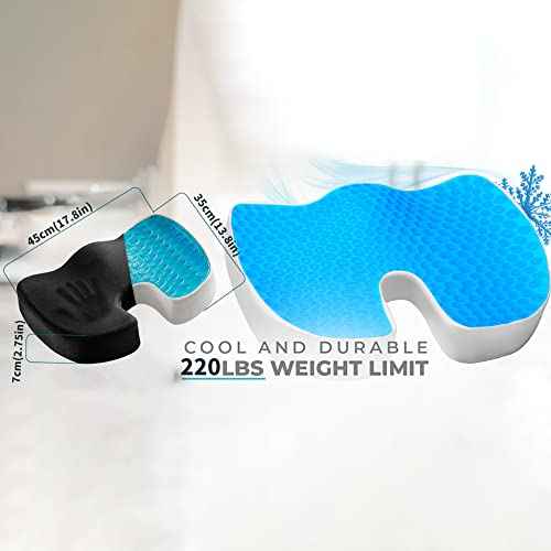 Cooling Gel Seat Cushion for Long Sitting - Memory Foam Chair Pillow for Sciatica Pain Relief - Orthopedic Gel & Memory Foam Coccyx Pad for Tailbone Pain - Office Chair Cushion for Back Pain