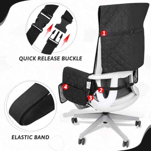 Executive Office Chair Covers with Arms Computer Large Desk Chair Cover Protector Quilted Water Resistant Executive Boss Cover Washable with Non Slip Buckle Universal Office Chairs with Arm Covers