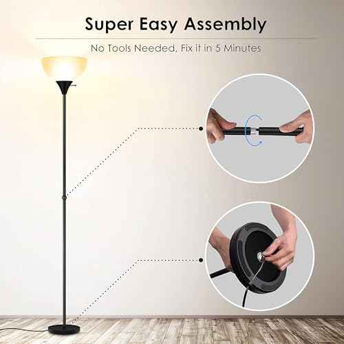 BoostArea Floor Lamp, 70.1¡± Tall Lamp, LED Black Floor Lamp, E26 Base, Eye-Caring, Modern Torchiere Floor Lamps for Living Room, Bedroom, Office£¨Bulbs not Included£©
