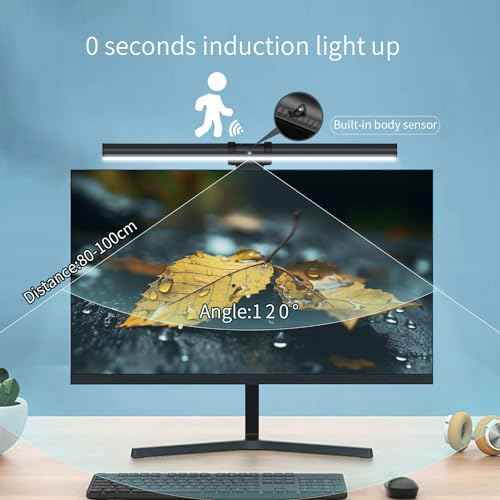 Monitor Light Bar, Fit for Curved/Flat Monitor, Eye-Care USB Computer Lamp Dimmable Screen Light Bar with Auto-On/Off, No Glare Desk Lamp for Screen Home Office