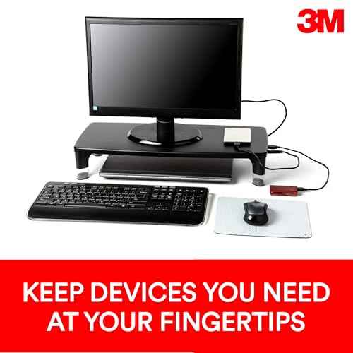 3M Adjustable Monitor Stand with 4-Port USB Hub, Black, Great for Computer Monitors, Laptops, TVs, Speakers, Printers and More