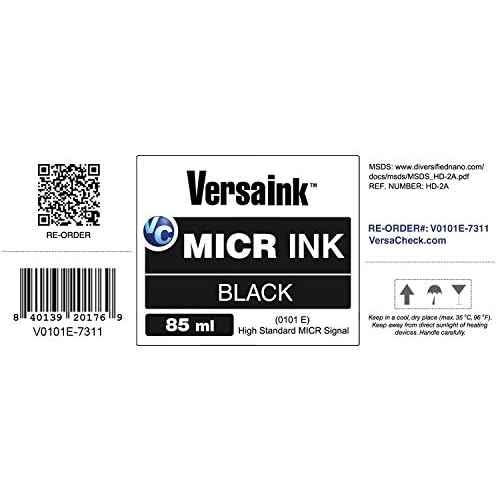 VersaInk-Nano Black MICR Ink -85ml ? Magnetic Ink for Check Printers and All-in-One Inkjets - High Standard MICR Signal, V0101E-7311