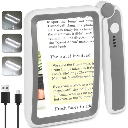 Tobegiga Rechargeable 6X LED Lighted Magnifying Glass for Reading Seniors Grey White