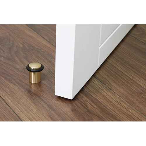 Pack of 2 EVI Door Stoppers | Brass Floor Door Stop - Screw Fastening - Protector Rubber - 0.95 x 1.38 Inch Door Stop