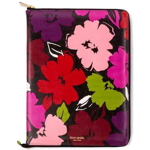 kate spade new york 13.25" x 9.50" Faux Leather Notepad Zip Folio with Interior Pocket, Zipper Close, and Pen Loop (Painterly Blooms)
