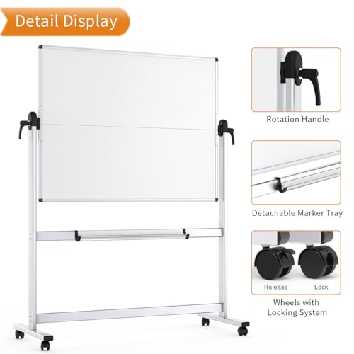 VIZ-PRO 48" x 36" Double-Sided Mobile Whiteboard with Stand, Magnetic & Lockable Wheels