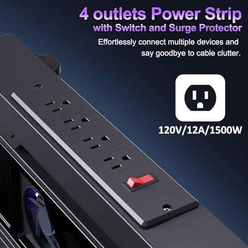 Computer Tower Stand with Charging Station, Cooler Fan and Light, Adjustable PC Stand for Floor, Mobile CPU Stand with 4 Caster Wheels, Under Desk CPU Holder Fits Most PC Tower