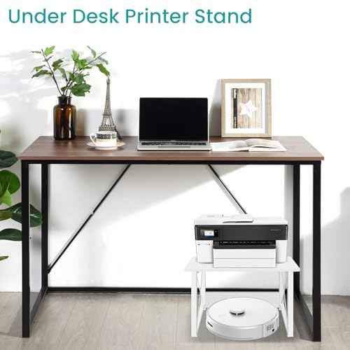 ELITEROO Desktop Printer Stand with Storage, Printer Stand Shelf Desk Organzier for Home/Office, Modern Wood Printer Riser Under Desk Small Table for Printer Fax Machine Copier Scanner (White)