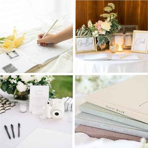 Wedding Guest Book With Personalized 2025 Year - Linen Photo Guestbook to Sign at Reception Party - Includes Clear Photo Corners Self Adhesive - 100 Pages Blank and Lined Thick Paper Guest Books