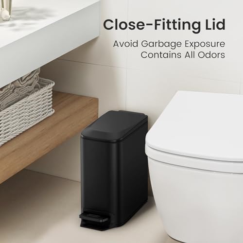 Cesun Matte Black Small Bathroom Trash Can with Lid, 1.6 Gal, Soft Close