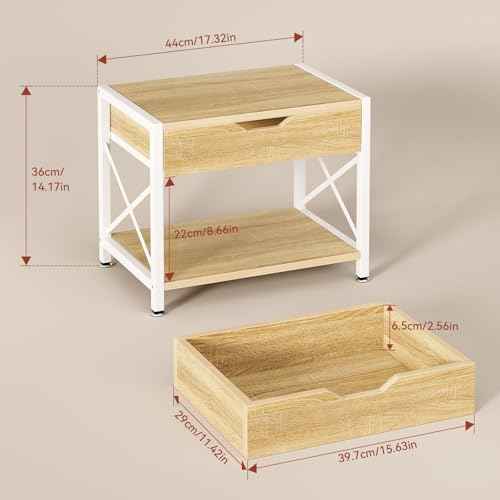 IBUYKE 2 Tier Desktop Printer Stand,Multi-Purpose Desk Organizer,Wooden Printer Stand with Drawer Storage for Folders,Books,for Fax Machine, Scanner,Home Office,Light Wood TLJ012R