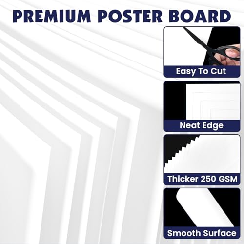 NUITPY 11x14 Inch Poster Board Bulk - 80 Sheets, 250GSM White Cardstock