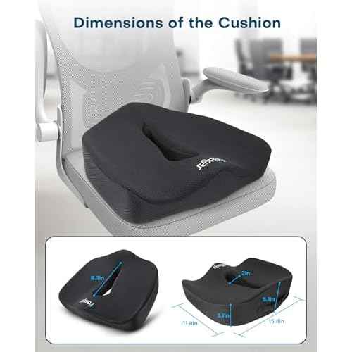 Feagar Memory Foam Seat Cushion for Office Chairs Desk, Gaming Chair Pad Tailbone Comfort Support Mesh Cover Dense Hip Sciatica Car Seat Cushion for Long Sitting Black