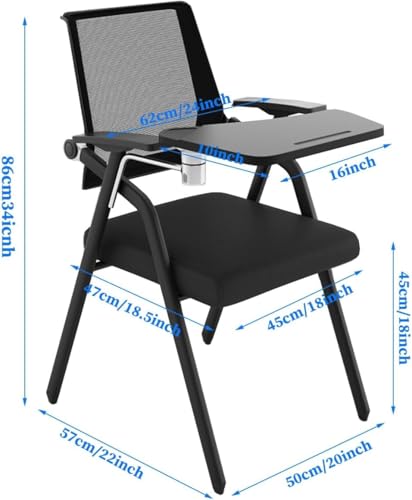 Folding Training Chair with Writing Tablet, Cup Holder & Desk Attach - Black- Writing Board