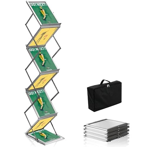 Magazine Rack Floor,Aluminum Magazine Display,Foldable Brochure Display Stand,Portable Magazines Stand Literature Rack with Carrying Bag for Exhibition,Trade Show,Office,Store,6 Pockets