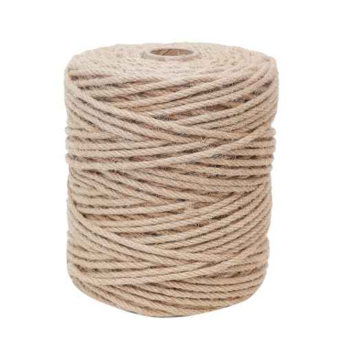 Natural Jute Twine 656ft 6mm,4Ply Twisted Thick Twine Rope Strong Jute String Roll for Crafts Gift Wrapping Gardening Home Decor Bundling Cat Scratching Post