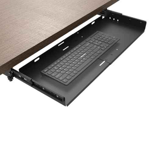 JINGCHENGMEI Sliding Keyboard Tray Under Desk, Pull-Out Keyboard and Mouse Tray, 27 x 9.8 inches Large Platform Slide-Out Computer Drawer for Typing, Metal, Black