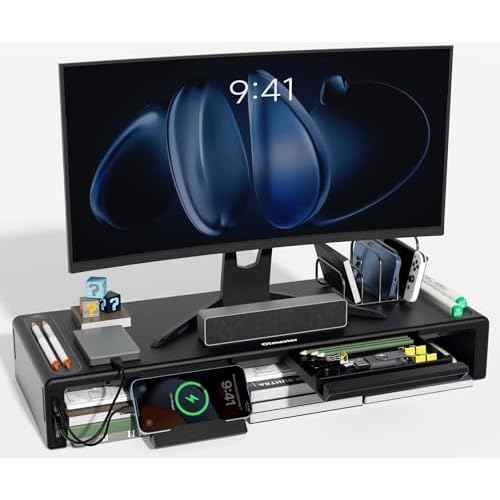OImatser Monitor Riser 3.0 USB HUB, Foldable Computer Stand with Type-C Port, Adjustable Length and Storage Drawer & Pen Slot, Phone Stand