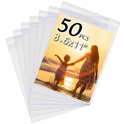 50 Pack Acid-Free Crystal Clear Sleeves Storage Bags for 8.5x11 Art Prints/Pictures/Photos/Framing Mat Mattes (Bag Size: 9"x11 3/7")