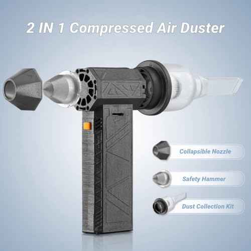 Compressed Air Duster, Electric Motor Air Blower with 130,000 RPM Turbo Motor, Rechargeable Mini Blower for Cars, Cordless Outdoor Cleaning ? Includes Dust Kit & Adjustable Speeds