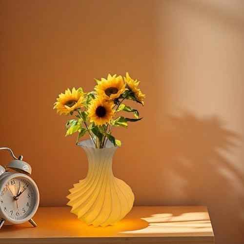 3D Printed Vase Shape Table Lamp - USB Bedside Decor, Warm Glow Night Light, One-Touch Control, Home Office Gift