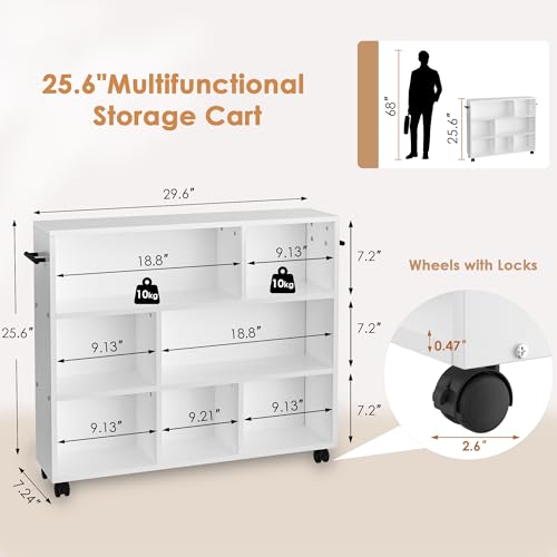 VECELO Book Cart, Library Wood Rolling Book Truck with Lockable Wheels, for Home Office, White