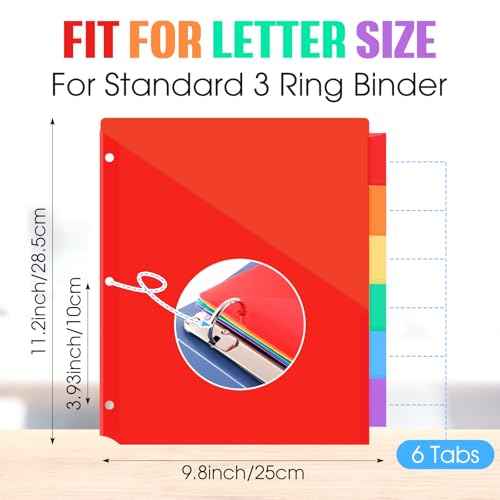 Chuangdi 120 Count Binder Dividers with Tabs Pockets 20 Sets 6 Tab Multicolor Plastic Dividers for 3 Ring Binder for School Office Document Organizers Protection