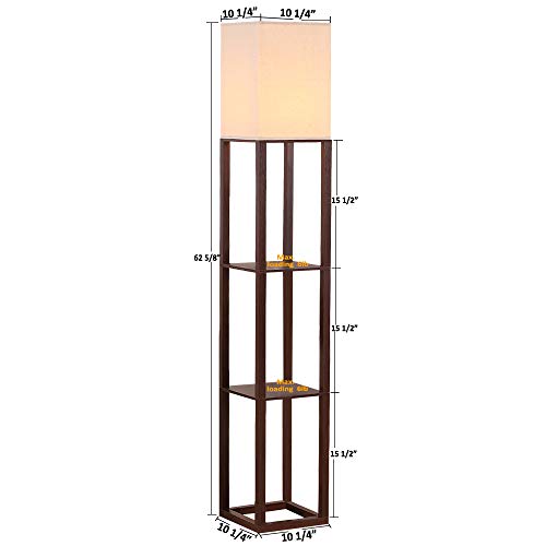 HomeFocus - LED Floor Lamp with Shelves,Floor Lamp with USB Charging,Shelf Floor Light,Corner Display Lamp for Living Room,Bedroom and Office,Wood,Brown.
