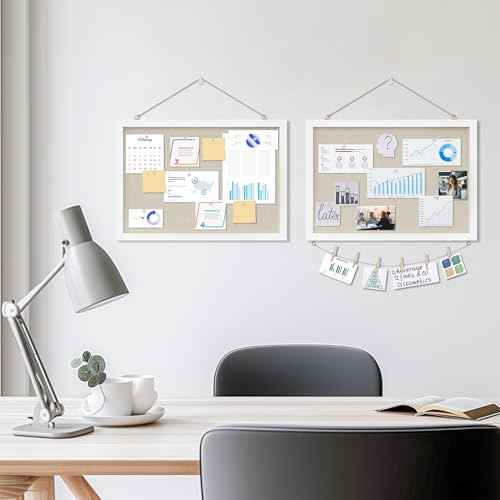 Cork Board with Linen White,Bulletin Board 17"x12" Hanging Corkboards for Office Home School Message Board or Vision Board Decoration.