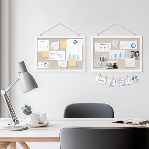 DAHAPYBOO White Linen Cork Bulletin Board 17x12 Inches with Mounting Hardware