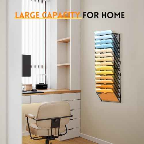 SUPEASY 14-Tier Wall File Organizer Mesh Office Mail Holder, Hanging Wall Organizer Magazine Rack for Office Black