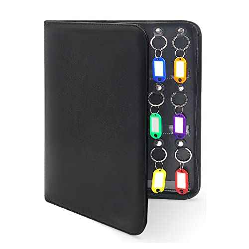 Portable Zippered Key Organizer,Leather Key Case with 36 Key Hooks and Tags Key Storage, Portable Manager,Landlord Key Binder,Zipper Key Organizers for Estate Sales,Hotel Executives,Car Rental Key Box