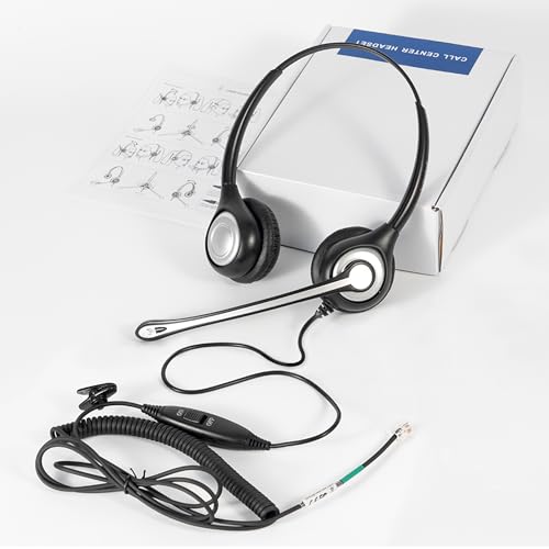 Phone Headset RJ9 with Microphone Noise Cancelling & Volume Controls, Office Telephone Headset Compatible with Polycom Plantronics Avaya ShoreTel Toshiba Digium Nortel Landline Phones, Clear Calls