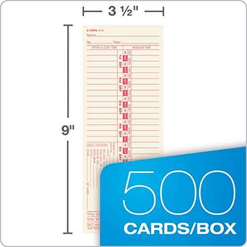 TOPS Time Cards, Bi-Weekly, 2-Sided, Numbered Days, 3-1/2" x 9", Manila, Green/Red Print, 500-Count (1275)