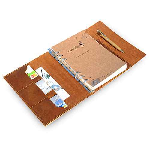 WANDERINGS A5 Leather Binder Journal ? Handcrafted 6 Ring Organizer with Pockets ? Leather Planner with Planner Inserts ? 52 Week Undated Calendar | A5 6 Ring Binder Filofax Compatible ? 6¡± x 8.5¡±