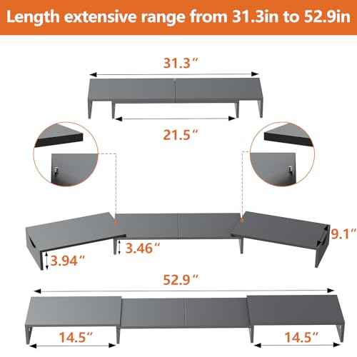 Triple Monitor Stand Riser, Extra Long Monitor Riser for 1~2~3 Monitors, Dual Monitor Stand with Length and Angle Adjustable, 3 Shelf Monitor Stand for Desk