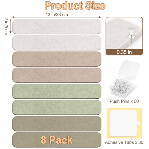 Linen Dusk Felt Bulletin Board Strips 8 Pack - Cork Board Alternative for Wall Decor