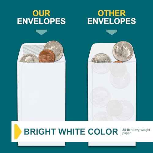 #7 Money Envelopes for Cash - 500 Pack - White Coin Envelopes Self Seal - Cash Envelopes Peel & Seal - Small Envelopes for Money, Credit Cards, Gift Cards, Storage, Small Parts, Seeds - 28 lb Paper