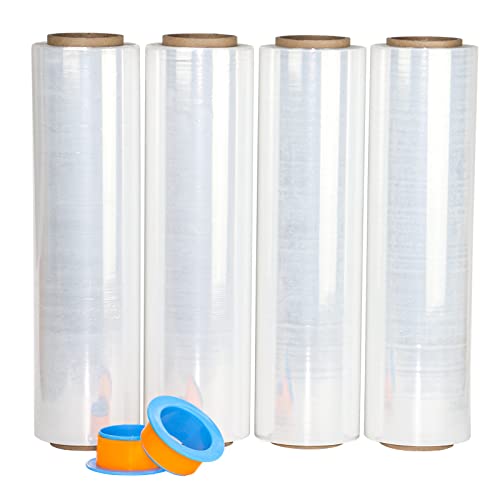 BOMEI PACK Clear Stretch Wrap Roll with Handles - 18" x 1000 Feet, Heavy Duty, 4 Pack, Transparent