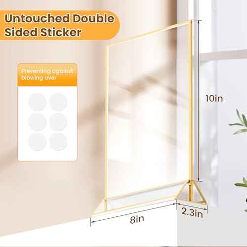 Acrylic Sign Holder 8X10 Gold Frames Double Sided Sign Stand for Picture Frames Wedding Table Number Menu Holder Flyer holder Diaplay Stand with Removable Dot Stickers -6 Pack